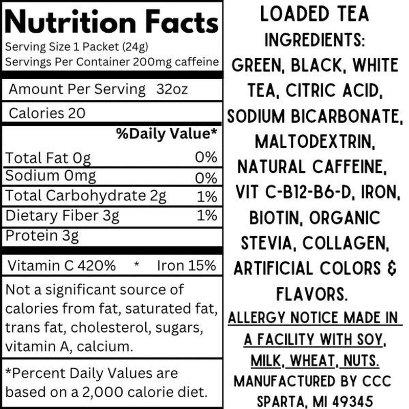 Energize Your Day with Loaded Teas - 55 Flavor Caffeinated Beverage Mix | Sugar-Free & Gluten-Free 32Oz Smoothie Mix - Made in the USA with 24-Month Shelf Life