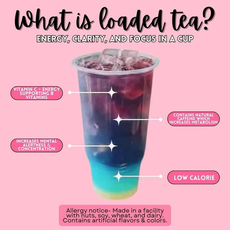 Energize Your Day with Loaded Teas - 55 Flavor Caffeinated Beverage Mix | Sugar-Free & Gluten-Free 32Oz Smoothie Mix - Made in the USA with 24-Month Shelf Life